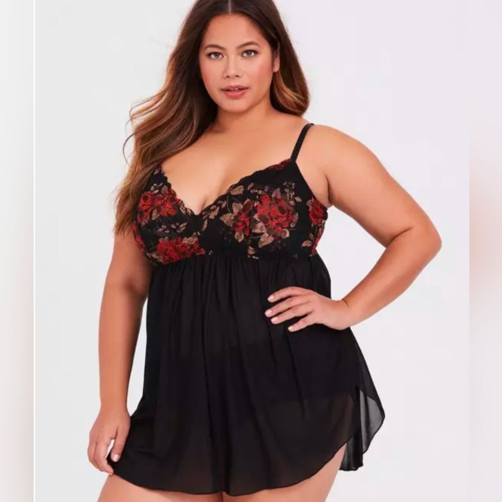 NWOT Women's Torrid Floral Black Simply Mesh Babydoll, Size 1X / Torrid 1